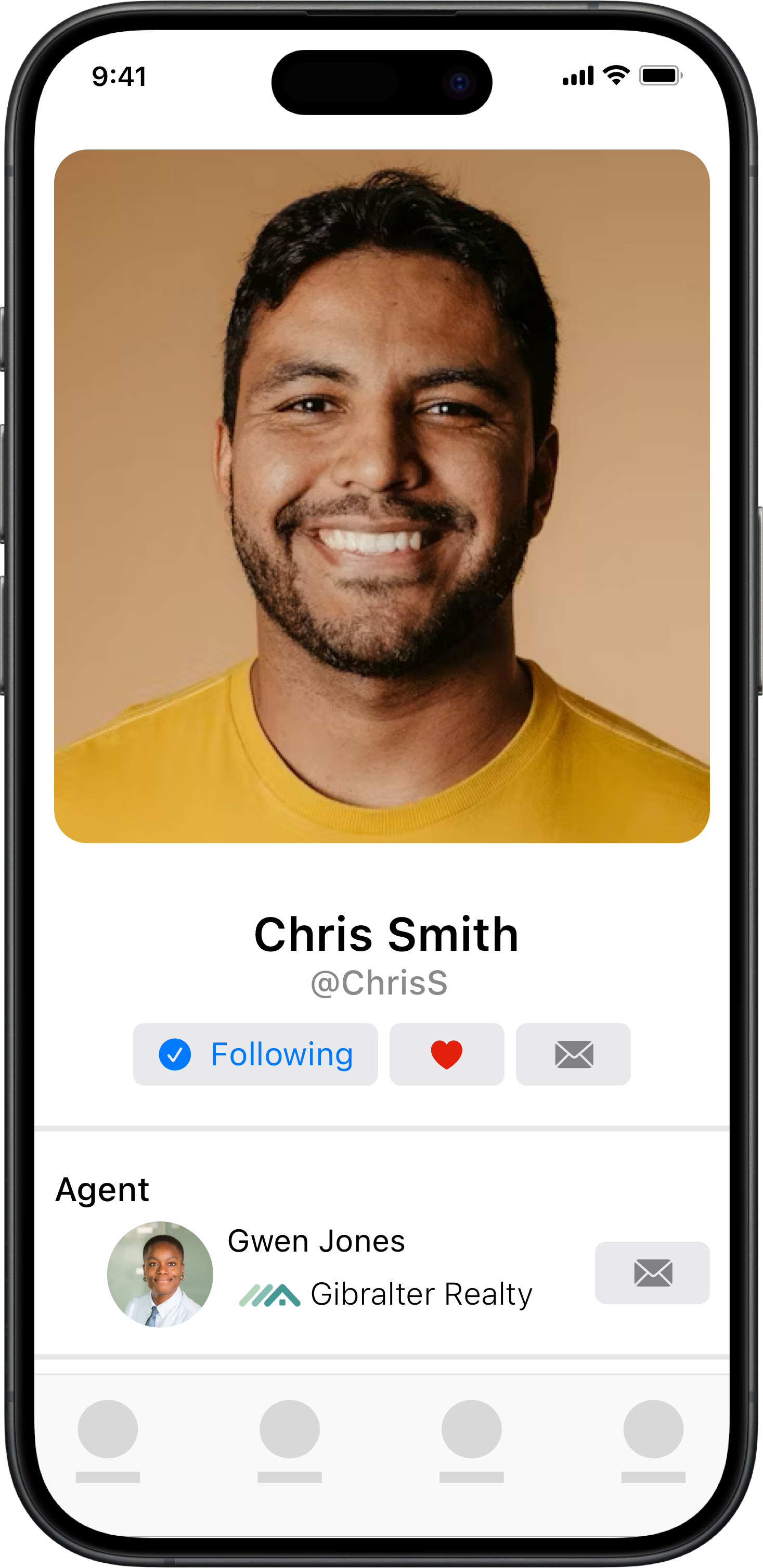 screenshot showing a user's profile with a realtor connection