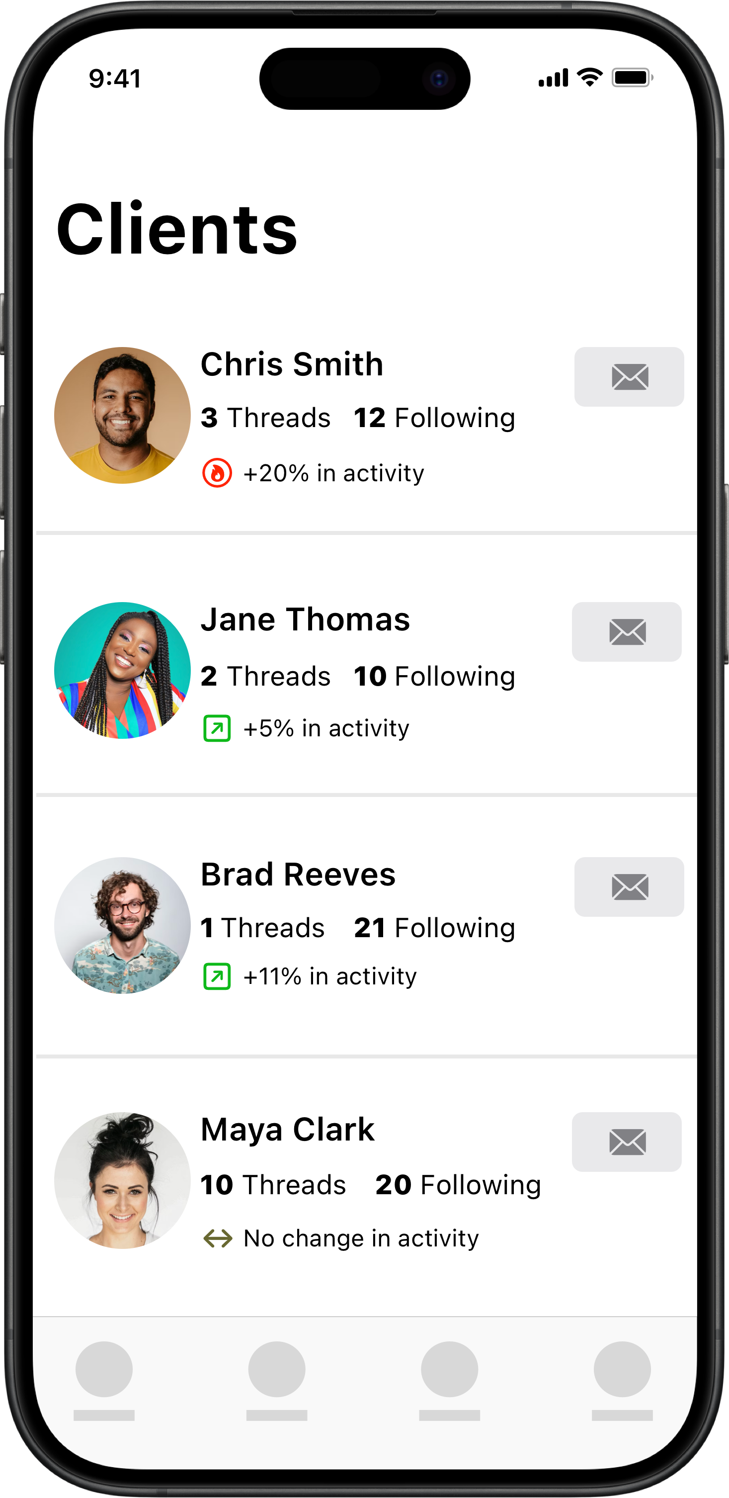 screenshot showing a realtor's clients and their statistics